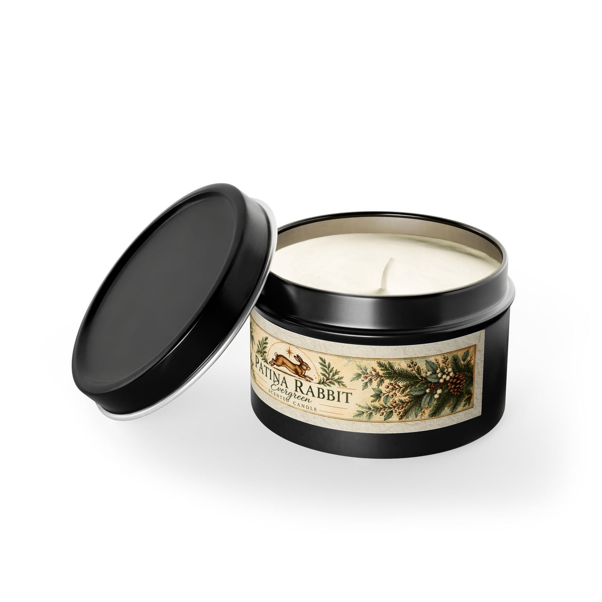 Patina Rabbit Evergreen Tin Candles