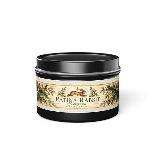 Patina Rabbit Evergreen Tin Candles