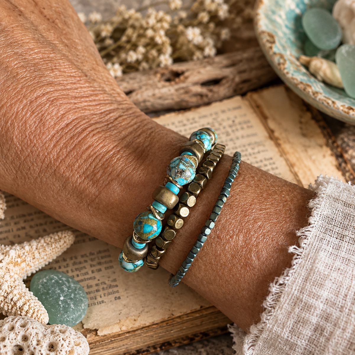 Little Layers Antiqe Bronze Cube Stretch Bracelet