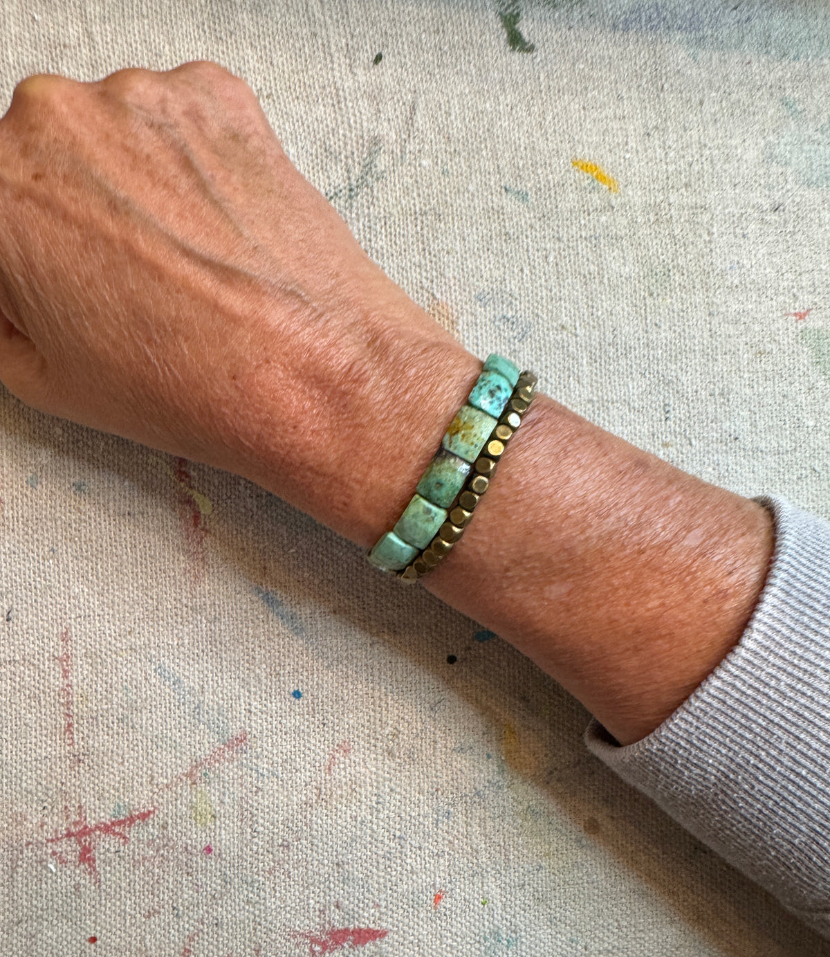 Little Layers Antiqe Bronze Cube Stretch Bracelet